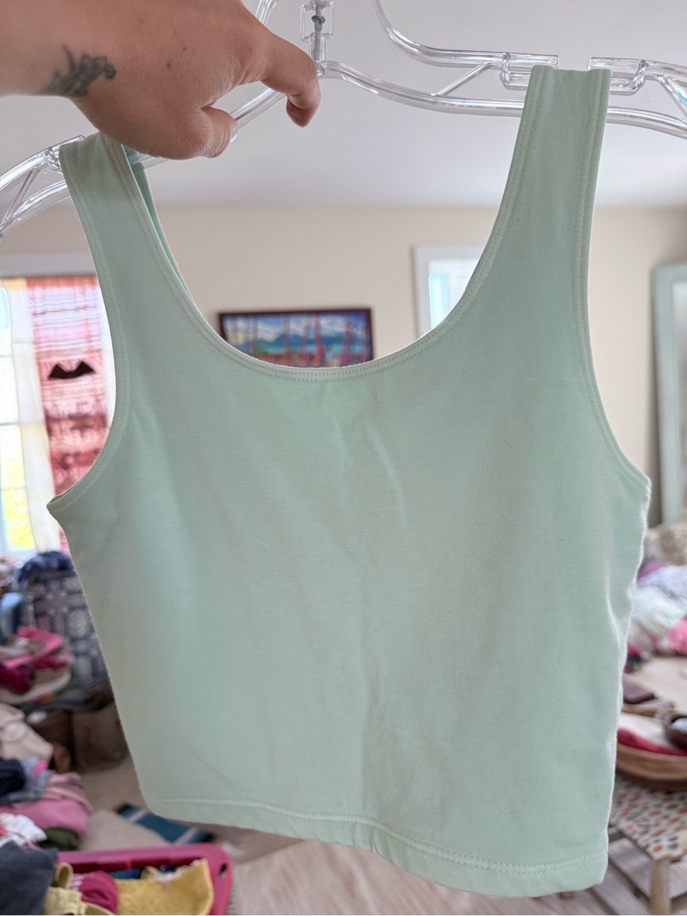 Light Green Floral Ruched Tank Top - Picture 4 of 4